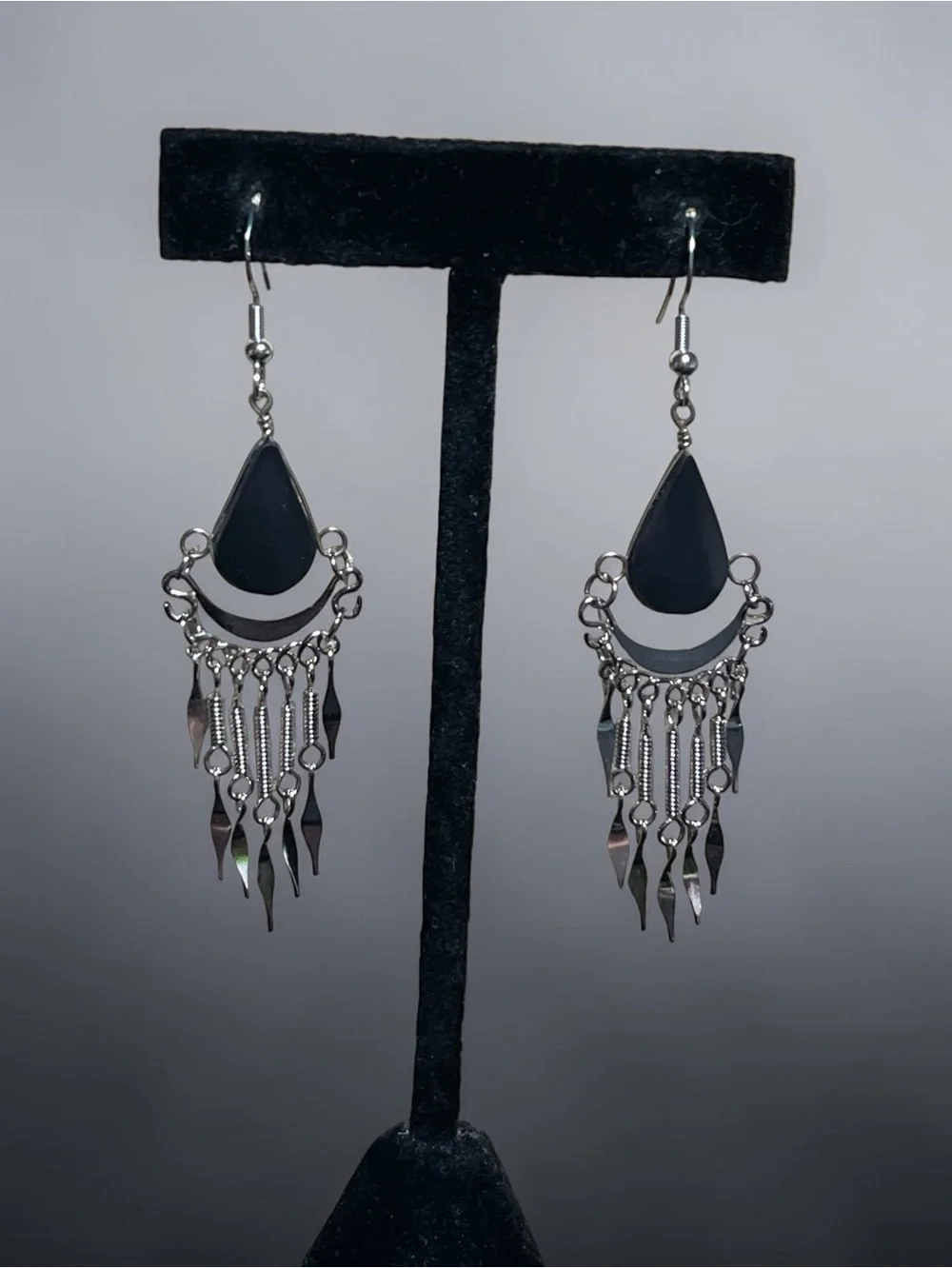 Alpaca Silver Teardrop Fringe Dangle Earrings